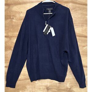 NWT Bloomingdale’s The Men's Store XXL Cashmere Sweater 1/4  Zip Leather Trim